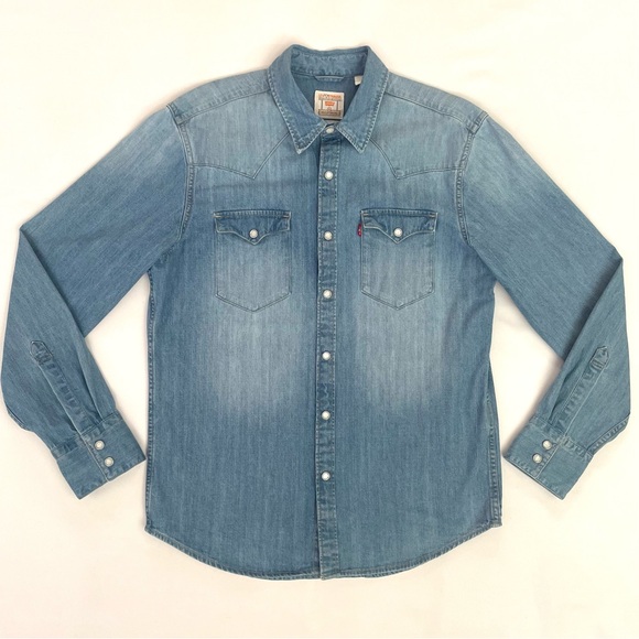 Levi’s Barstow Western Denim Shirt Men's Pearl Snap Button Up - Picture 1 of 16